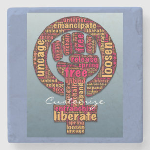 Posavasos De Piedra derechos de la mujer levantados en primer lugar Th