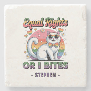 Posavasos De Piedra Derechos Iguales - Orgullo LGBTQ gracioso y blanco