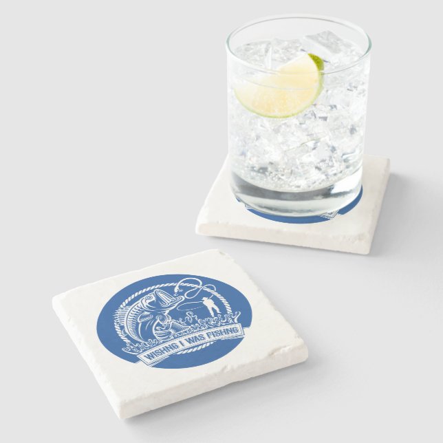 Posavasos De Piedra Desearía Estar Pescando (Lateral)