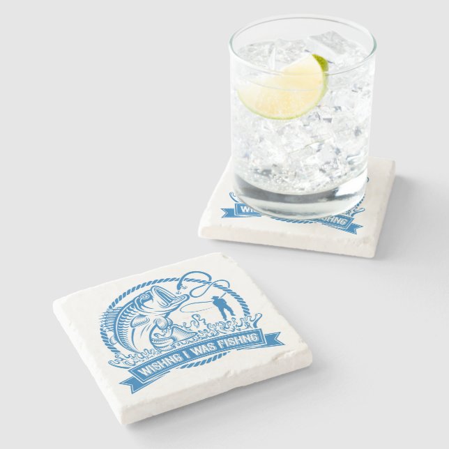 Posavasos De Piedra Desearía Estar Pescando (Lateral)