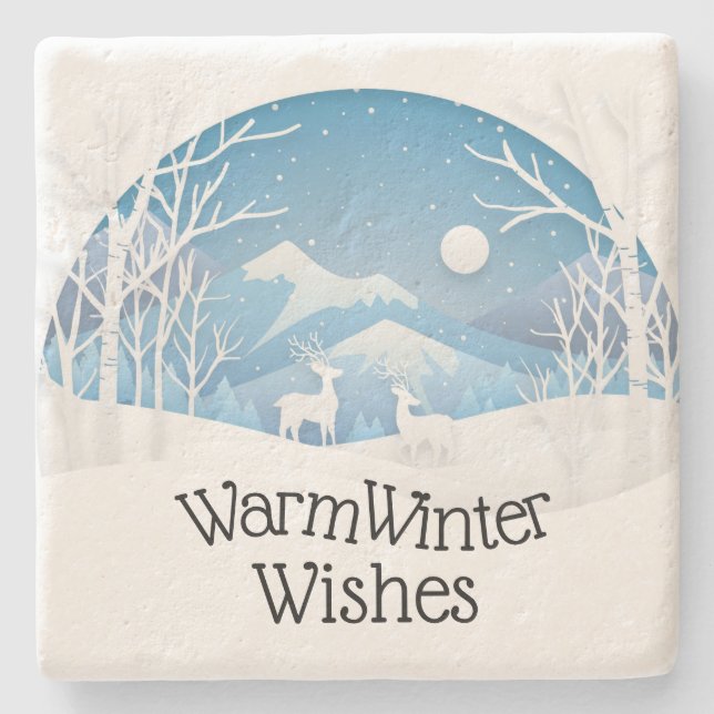 Posavasos De Piedra Deseos cálidos de invierno (Anverso)