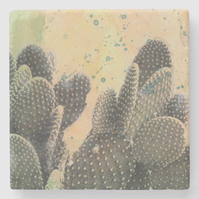 Posavasos De Piedra Desert Cactus | Placa verde (Anverso)