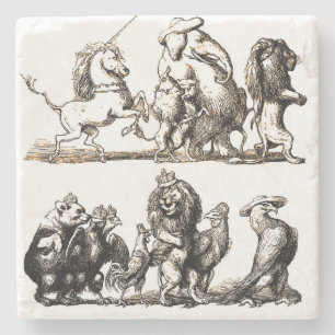 Posavasos De Piedra Desfile de animales de cuento vintage: Arte de par