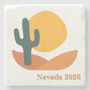 Posavasos De Piedra Desierto Retro con Cactus y Texto