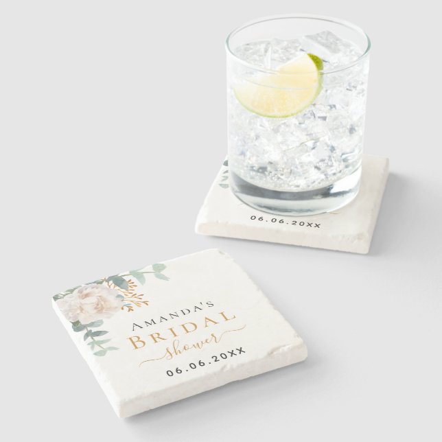 Posavasos De Piedra Despedida de soltera elegante con flores de eucali (Lateral)