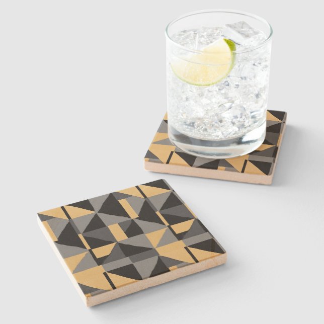 Posavasos De Piedra Dessous-de-Verre Carré en Grès Noir, Gris et Or (Lateral)