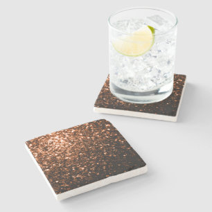 Posavasos De Piedra Destellos de cobre falso bronce naranja marrón