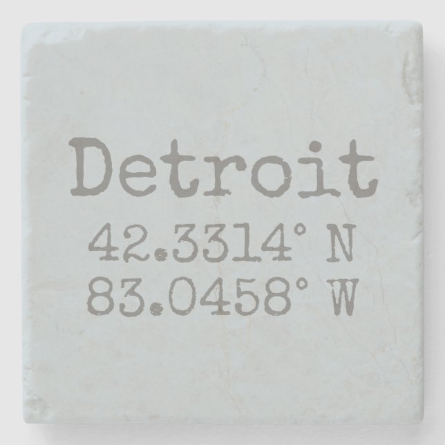 Posavasos De Piedra Detroit Latitude Longitud (Anverso)