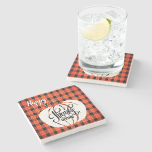 Posavasos De Piedra Día de Acción de Gracias FELIZ personalizado Plaid