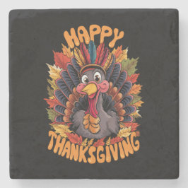 Posavasos De Piedra Día de Acción de Gracias Pavo Familia Otoño