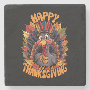 Posavasos De Piedra Día de Acción de Gracias Pavo Familia Otoño