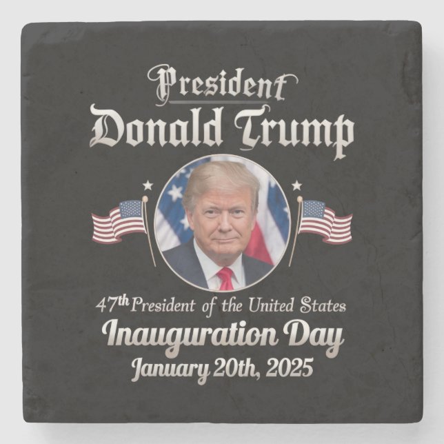 Posavasos De Piedra Día de la Inauguración de Trump 2025 47º president (Anverso)