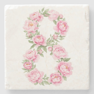 Posavasos De Piedra Día de la Mujer Flor de Peonía para el 8 de marzo