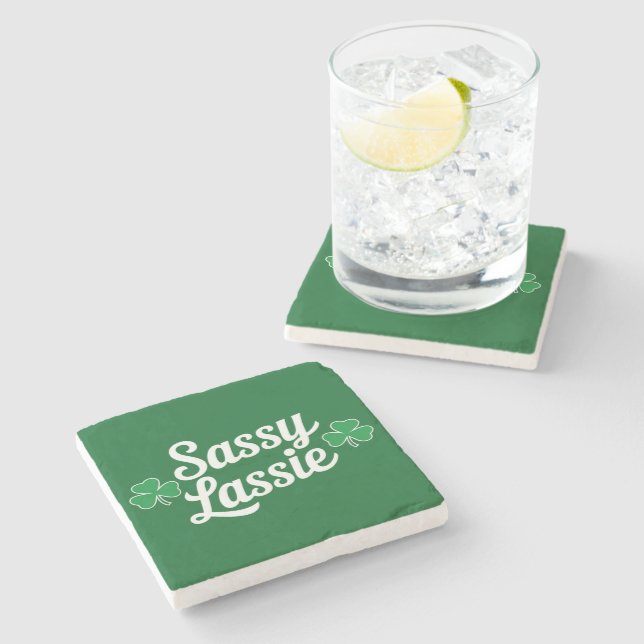 Posavasos De Piedra Día de los Sassy Lassie Funny Irlandés (Lateral)
