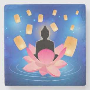 Posavasos De Piedra Día de Vesak Buda en linterna de loto Vaisakha