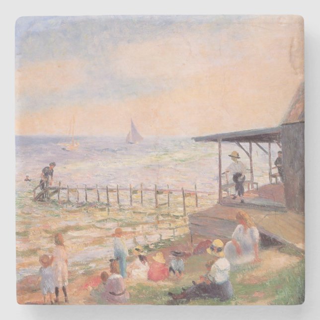 Posavasos De Piedra Día soleado en la playa (Anverso)