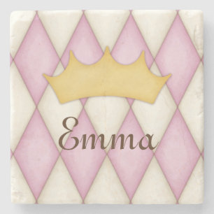Posavasos De Piedra Diamante Rosa Comprobado Nombre Personalizado Prin
