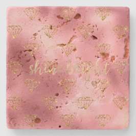 Posavasos De Piedra Diamantes de Purpurina rosado dorado