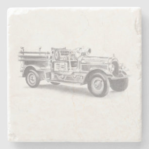 Posavasos De Piedra dibujo a lápiz de camión de bomberos vintage dibuj