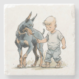 Posavasos De Piedra Dibujo a lápiz vintage de un niño de cuatro años y