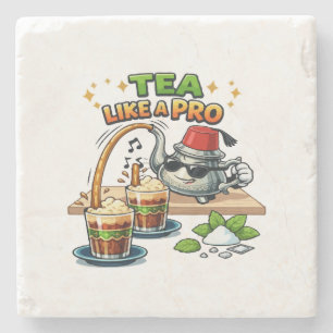 Posavasos De Piedra Dibujo animado de té de menta marroquí refrescante