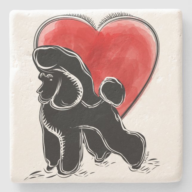 Posavasos De Piedra Dibujo de Caniche (Anverso)