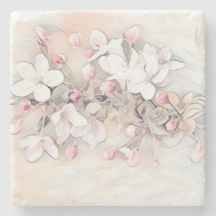 Posavasos De Piedra Dibujo de flor de cerezo rosa blanco inmaculado mí