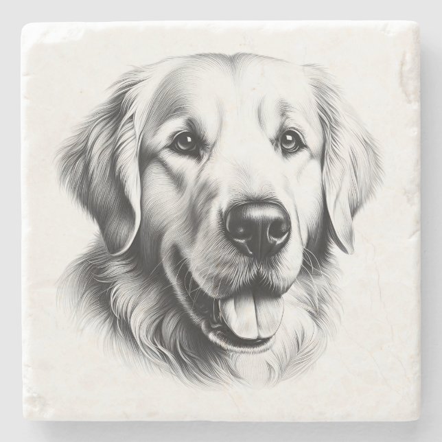 Posavasos De Piedra Dibujo de Golden Retriever (Anverso)