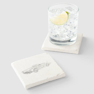 Posavasos De Piedra Dibujo de lápiz blanco y negro de Corvette Chevy 