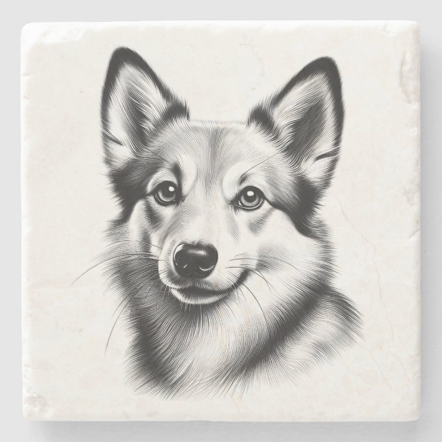 Posavasos De Piedra Dibujo de Lundehund noruego (Anverso)