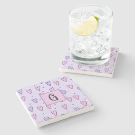 Posavasos De Piedra Dibujo de monograma de pequeños corazones capricho