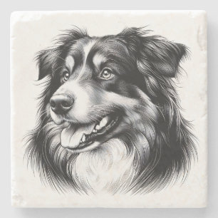 Posavasos De Piedra Dibujo de Pastor Australiano