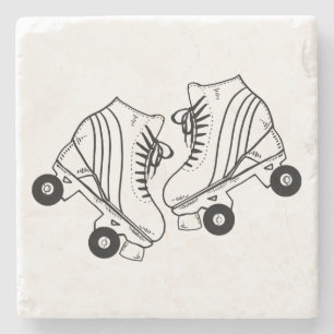 Posavasos De Piedra Dibujo De Patines minimalistas De Color Negro Y Bl
