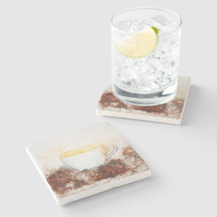 Posavasos De Piedra Dibujo de una Copa caliente de café entre habas de
