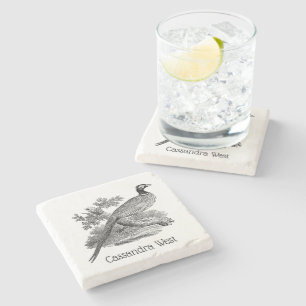 Posavasos De Piedra Dibujo en blanco y negro de faisán vintage ave de 