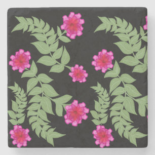 Posavasos De Piedra Dibujo floral de fondo negro