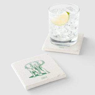 Posavasos De Piedra Dibujo Monogramado de la línea Cute Hunter Green E