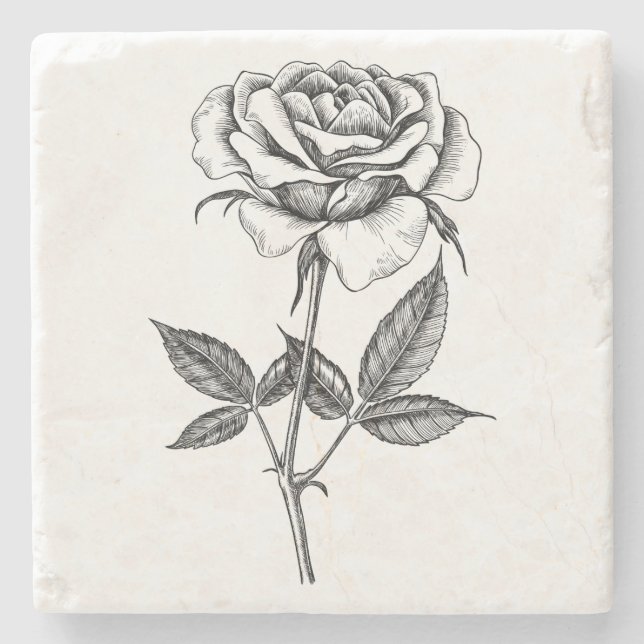 Posavasos De Piedra dibujo Rosa (Anverso)