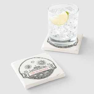 Posavasos De Piedra Dibujo vintage del sol, la luna, las estrellas, el