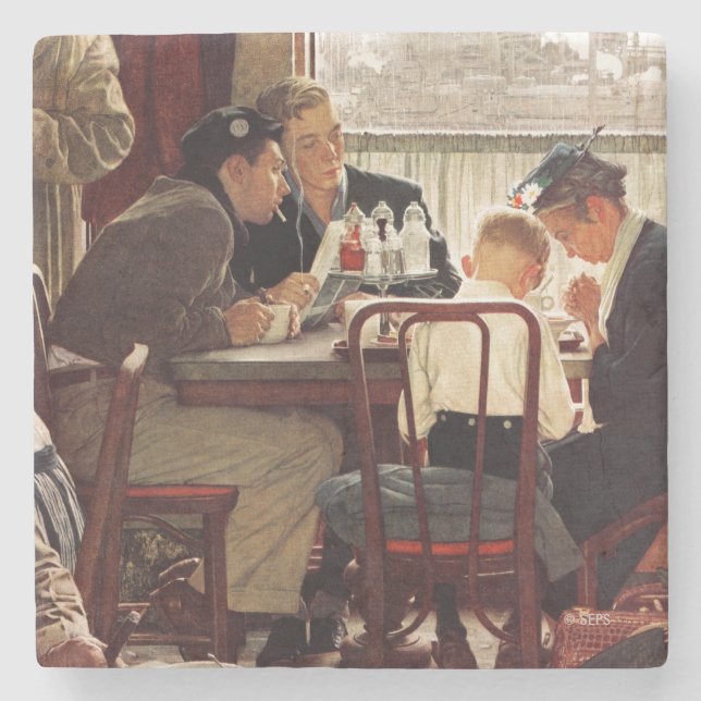 Posavasos De Piedra Diciendo gracia por Norman Rockwell (Anverso)