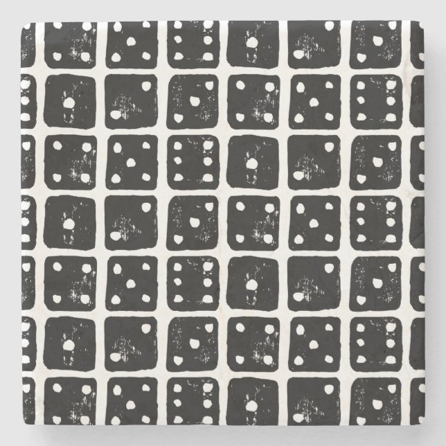 Posavasos De Piedra Dígitos en blanco y negro 1-6 Rústico (Anverso)