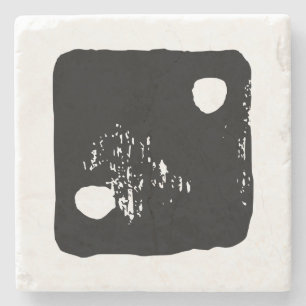 Posavasos De Piedra Dígitos en blanco y negro #2 Rústico Linocut