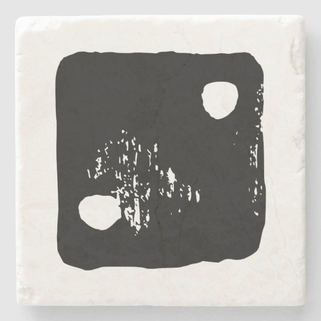 Posavasos De Piedra Dígitos en blanco y negro #2 Rústico Linocut (Anverso)