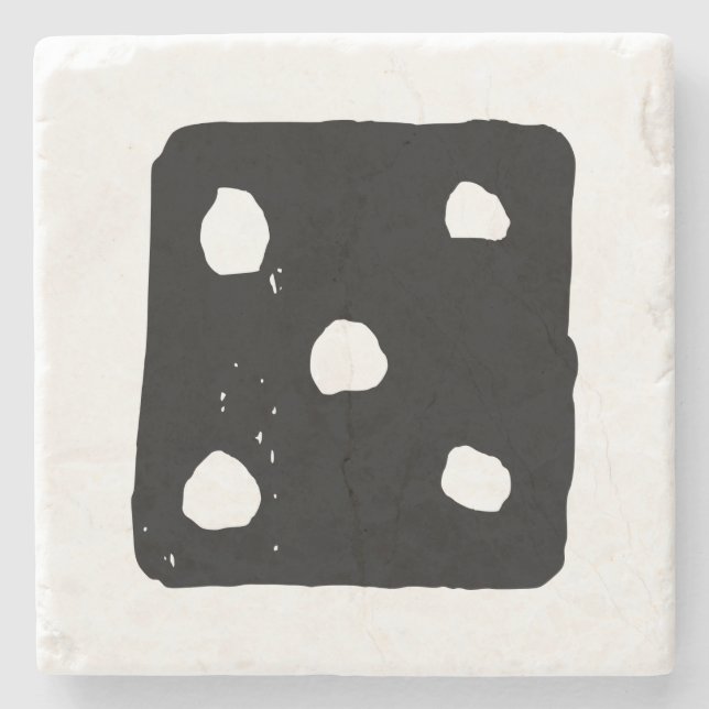 Posavasos De Piedra Dígitos en blanco y negro #5 Rústico Linocut (Anverso)