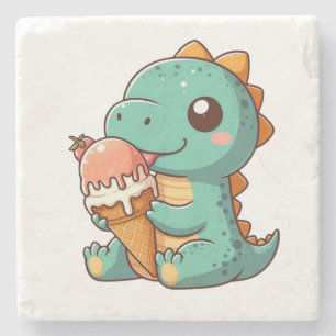 Posavasos De Piedra Dino de comer helado lindo