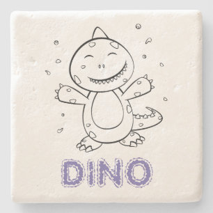 Posavasos De Piedra Dinosaurio - Animal de arte esbozado en blanco y n