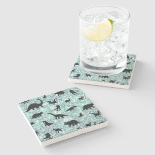 Posavasos De Piedra dinosaurio sombra T-rex en galaxia gradiente