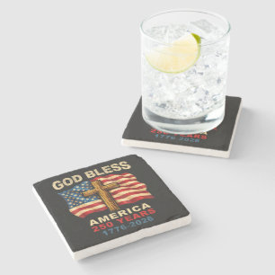 Posavasos De Piedra Dios Bendiga a América 250 Años 1776-2026