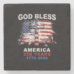Posavasos De Piedra Dios Bendiga América 250 Años 1776-2026 Cruz Crist