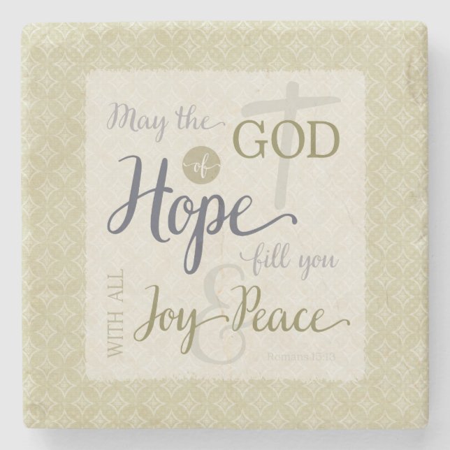 Posavasos De Piedra Dios de esperanza te llena de alegría y paz (Anverso)